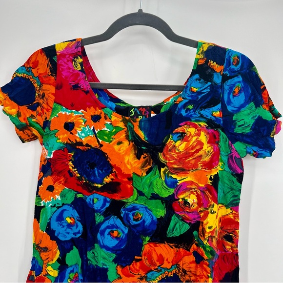 Jams World 100% Rayon Hattie Tiered Floral Mini Dress Hawaiian Surf Line Small - Picture 2 of 8
